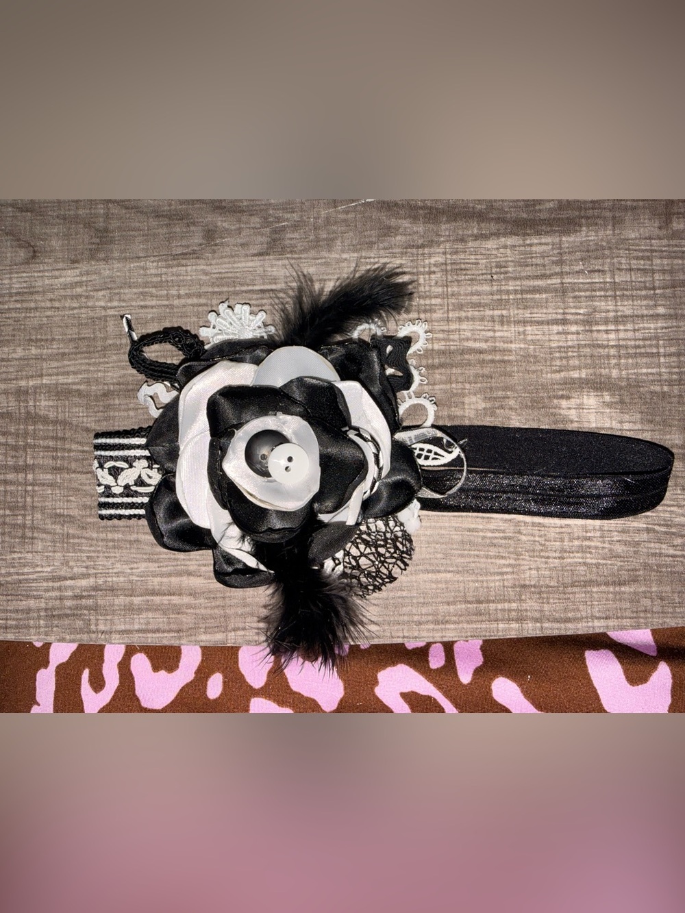 Black & White Floral Feather Headband